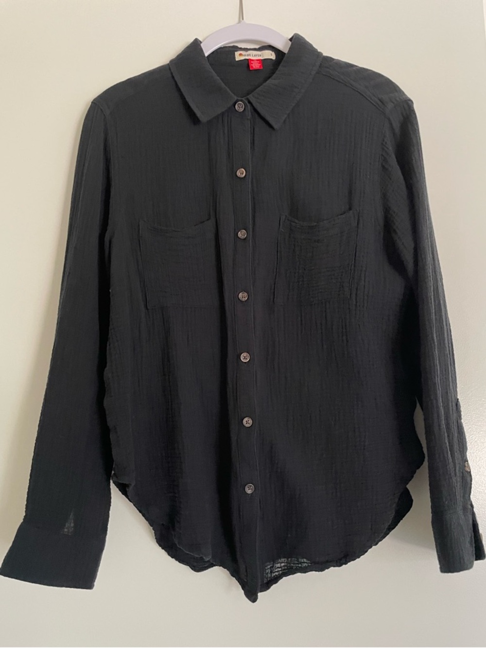 Marine Layer Cotton Gauze Relaxed Button Down in Black